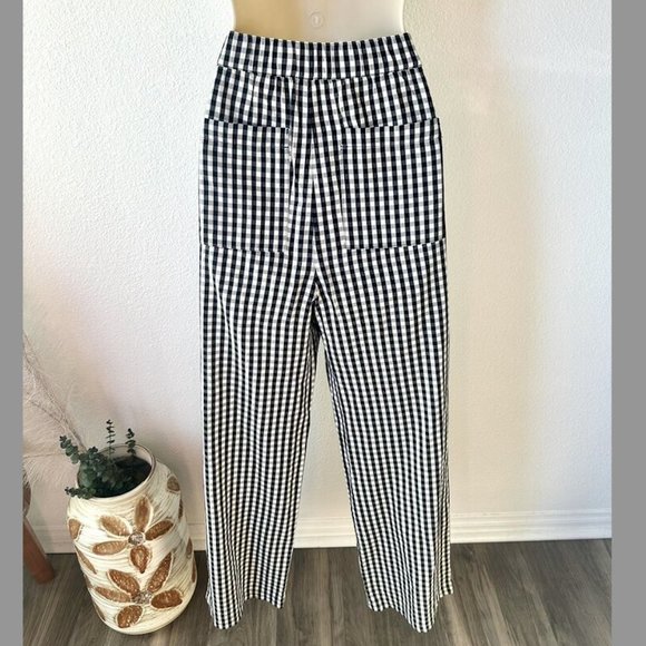 Nordstrom BP Womens Small Black White Gingham Check Straight Leg Pants Cotton - Picture 7 of 10
